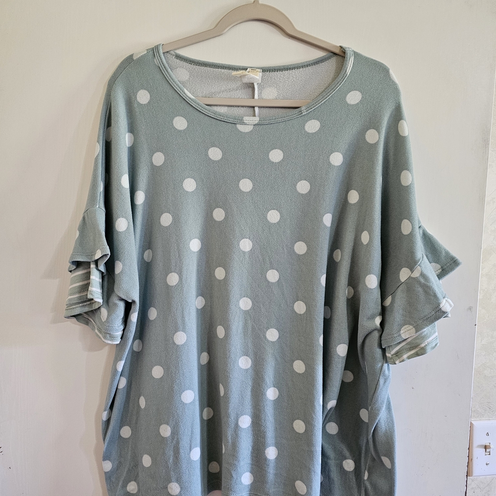 Womens Polka Dot Short Sleeve Top in Mint and White